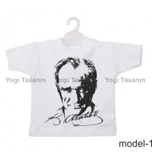 Atatürk İmzalı Siluet Baskılı Mini Tişört Araç Süsü 